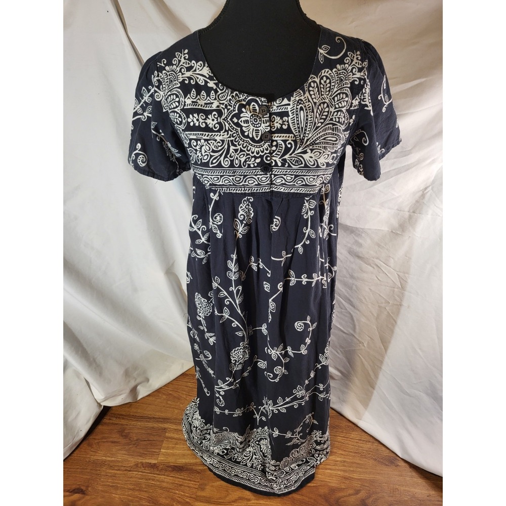 Vintage Loungees Size M Black & White Floral Maxi Mumu Lounge Dress